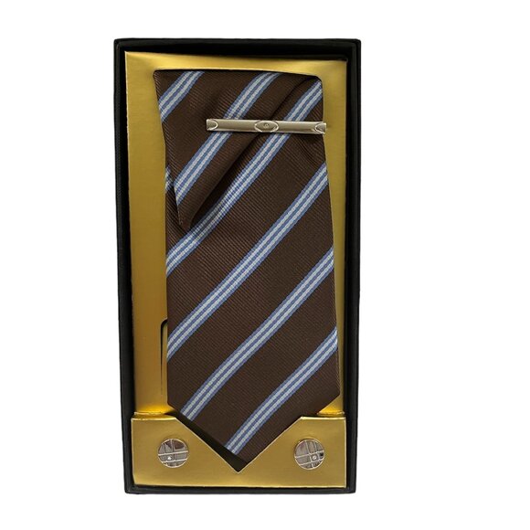 Men's Tie Gift Set W/ Pocket Square, Cufflinks & Tie Bar - New in Box - Picture 3 of 6
